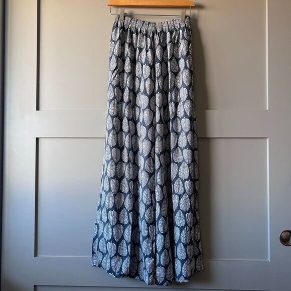 Style Park 1 Women Wide Leg Pants One Size Blue Leaves Boho Beach Tropical Rayon - Picture 1 of 14